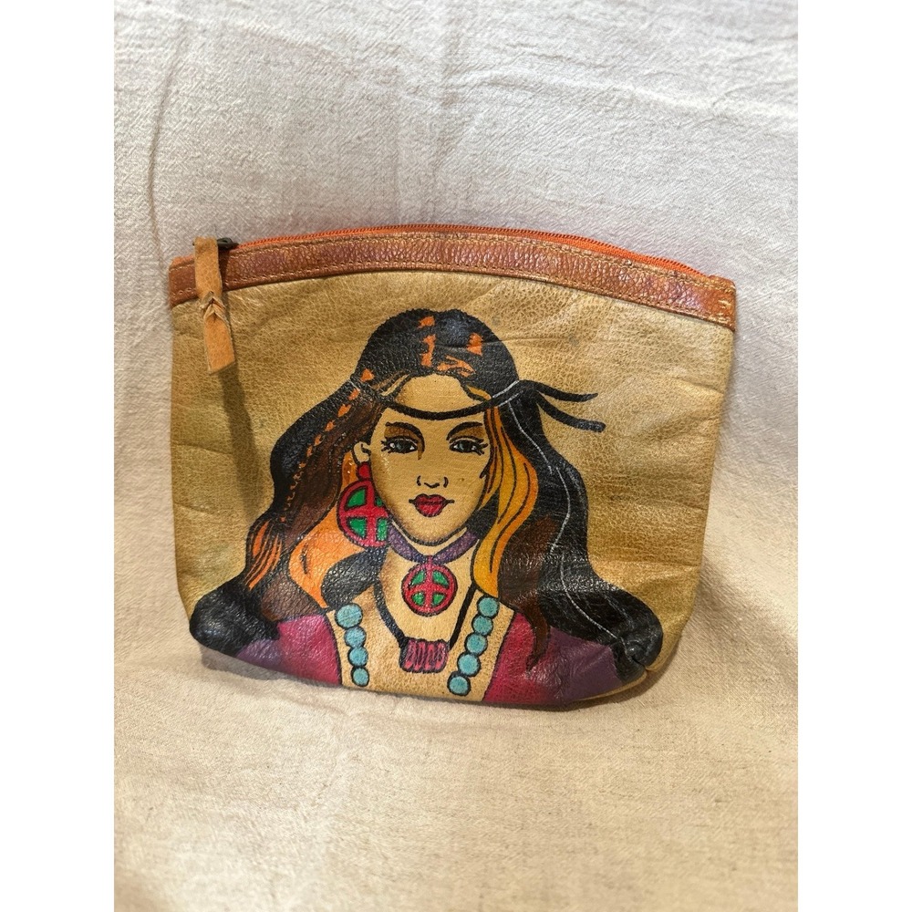 Hand-painted Leather Cosmetic Bag Hippie Emily Ann Boca Raton